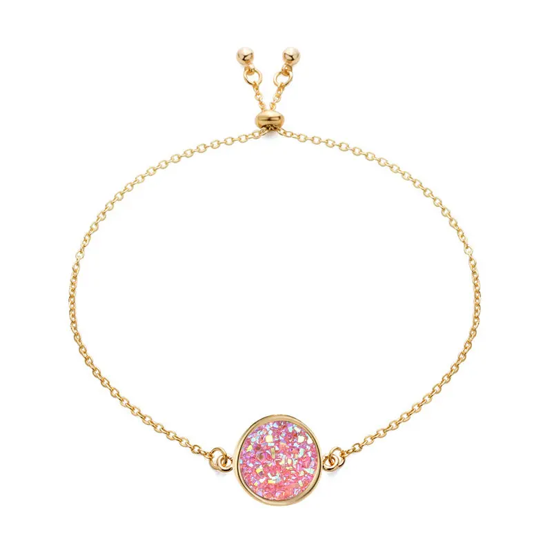 Модный Регулируемый Круглый круглый полимерный Druzy браслет Drusy из искусственной смолы Druse камень Золотая Серебряная цепочка ювелирное изделие для женщин подарок