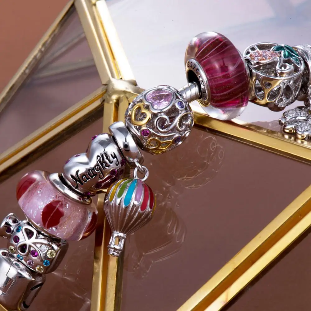 Видео! Тепловой аэростат Радуга серебряные бусины 925 пробы Подвески fit Браслеты