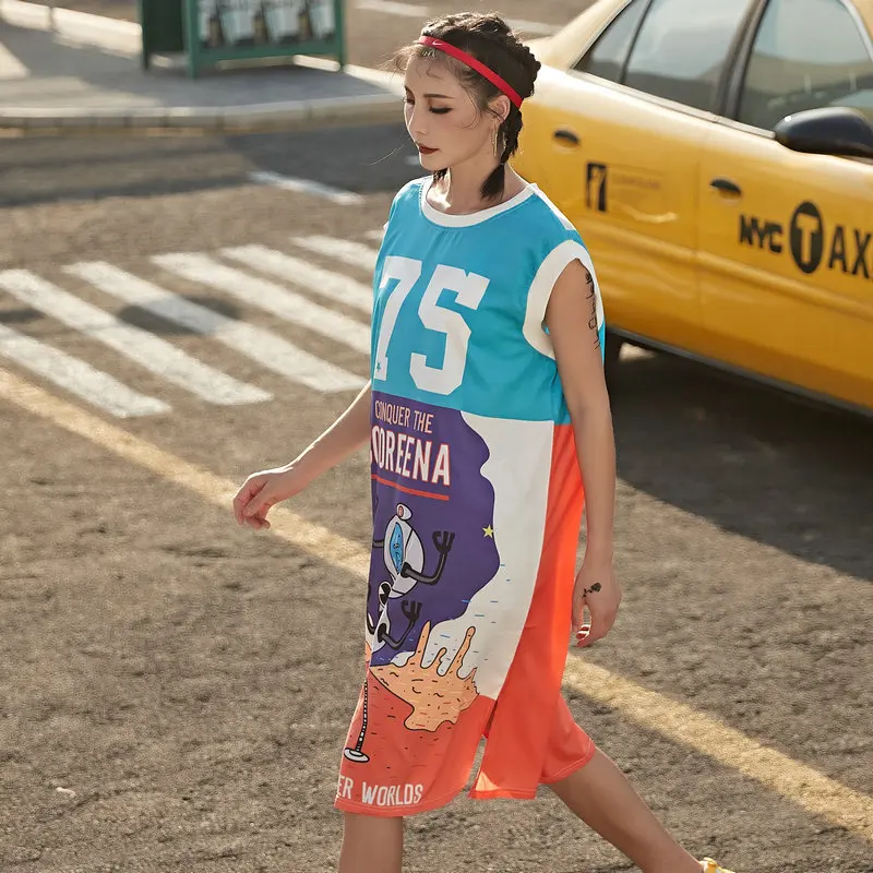 Длинное платье-футболка женские летние топы Mujer спортивные 2022 забавные