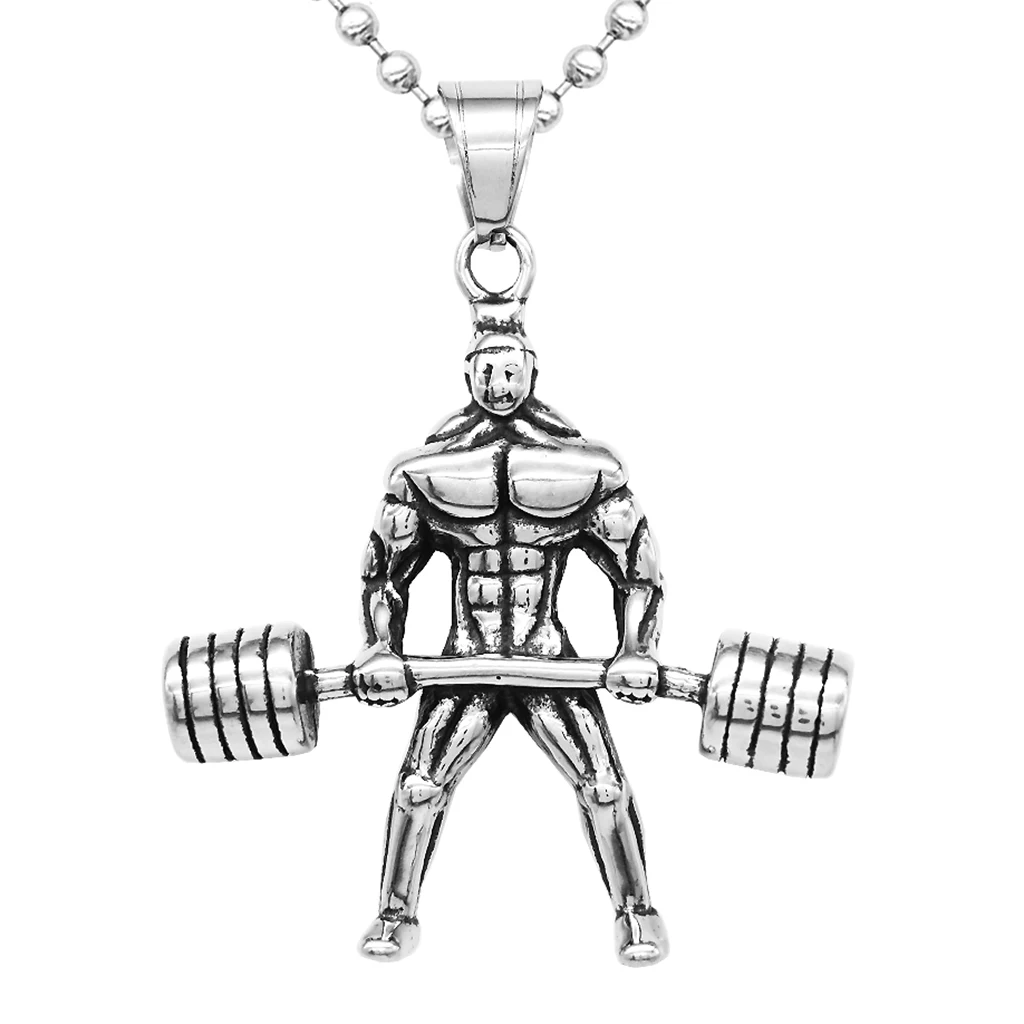 

Bodybuilder Weightlifting Workout Fitness Barbell Stainless Steel Pendant Necklace with Chain (20inch)