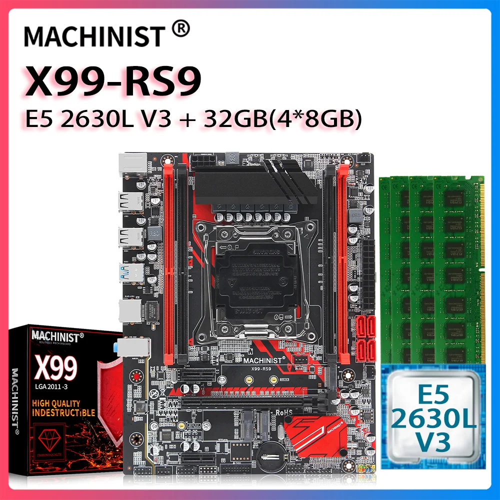 Preise MASCHINIST X99 Motherboard LGA 2011-3 Set Kit Intel Xeon E5 2630L V3 CPU Prozessor DDR4 32G(4*8G) 2666MHZ RAM Speicher X99-RS9