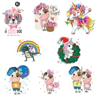 animal patches cute unicorn thermo transfer for clothes stickers washable diy parches for kids t shirts heat transfer patches