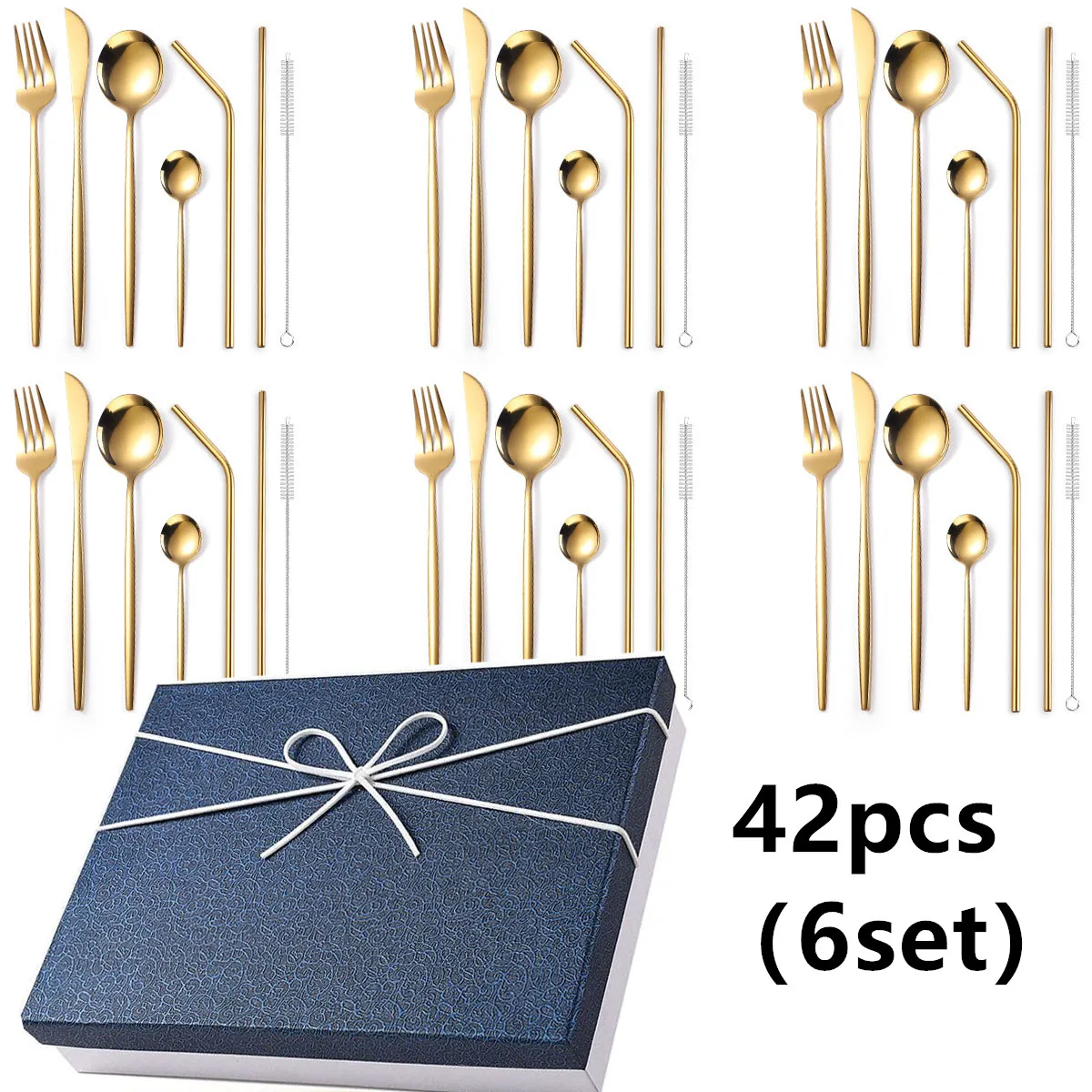 

42pcs fork spoon knife set gold stainless steel cutlery set Eco dinnerware dinner sets dishwasher safe tableware set gift box