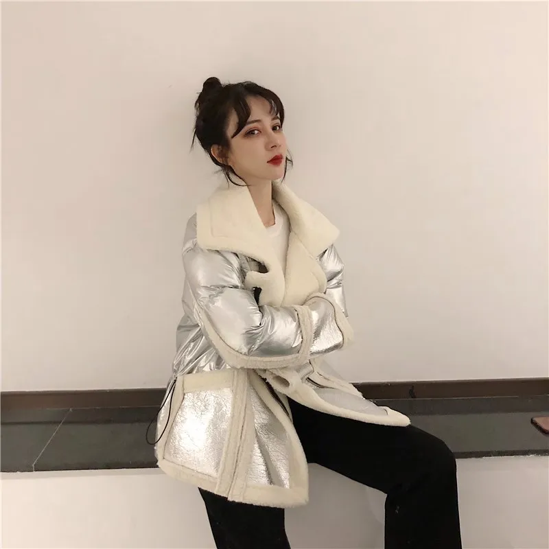 WHITNEY WANG осенне-зимняя модная уличная шерстяная куртка из искусственной кожи с подкладкой женская кожаная куртка в байкерском стиле Толстая парка пальто