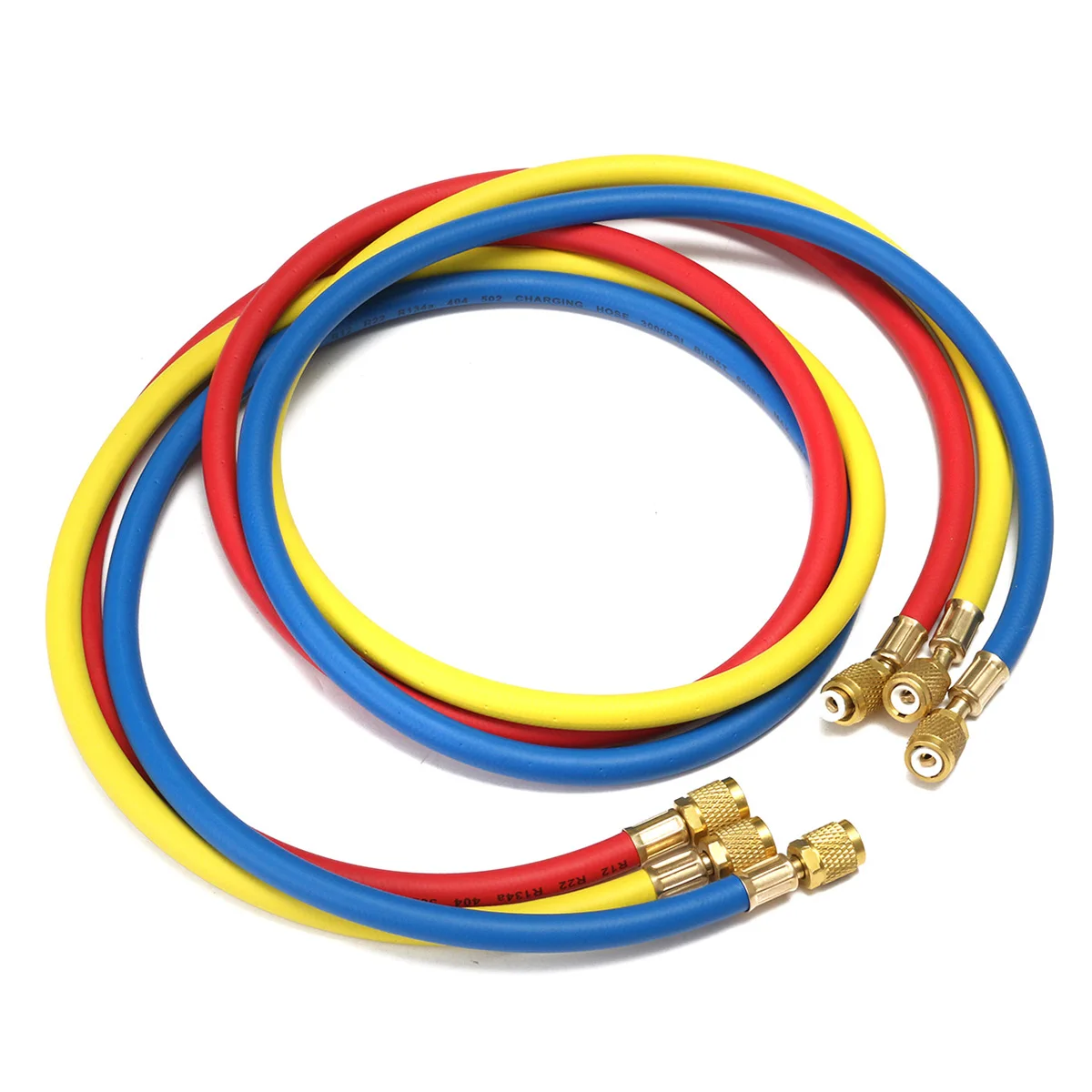 

Refrigeration Charging Hoses R134a R22 R410a 1/4" SAE Female Manifold Gauge Set for Air Conditioner Red / Blue / Yellow