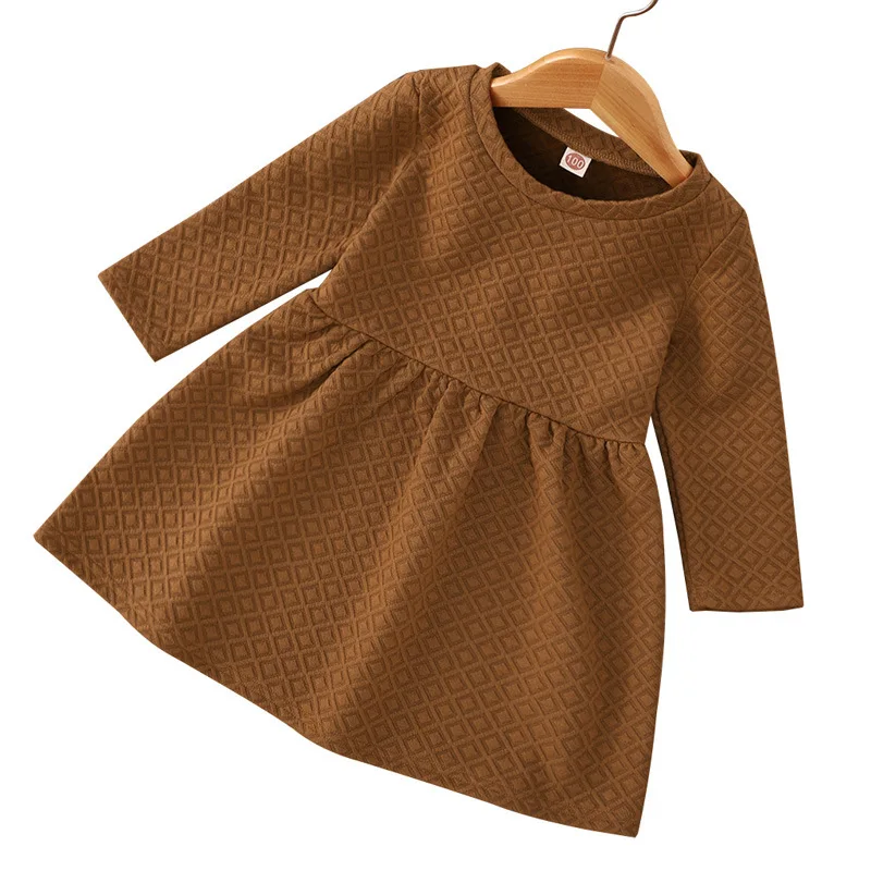 

Casual Girl Dress Spring Long Sleeve Kids Princess Dress Girl Clothing Vintage Party Dresses Waffle Pattern Baby Girls Vestidos