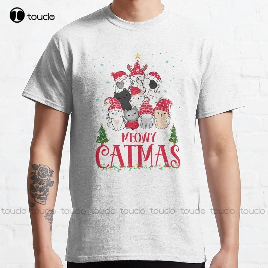 

Meowy Catmas Cat Lady Christmas Christmask Lights Funny Festive Cat Classic T-Shirt Boys' Tops, Tees & Shirts Xs-5Xl Cotton New