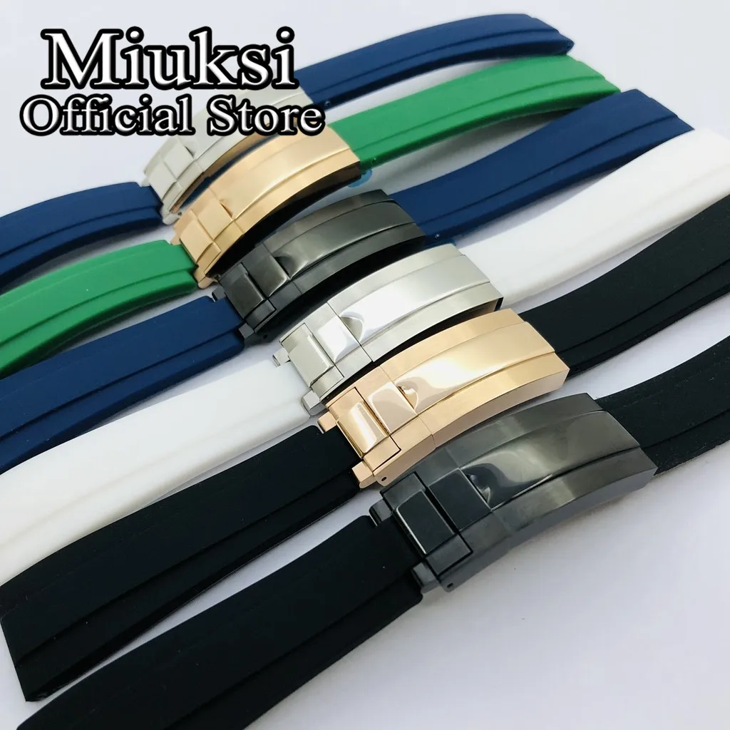 Ремешок для часов Miuksi 20 мм резиновый браслет черного синего зеленого белого