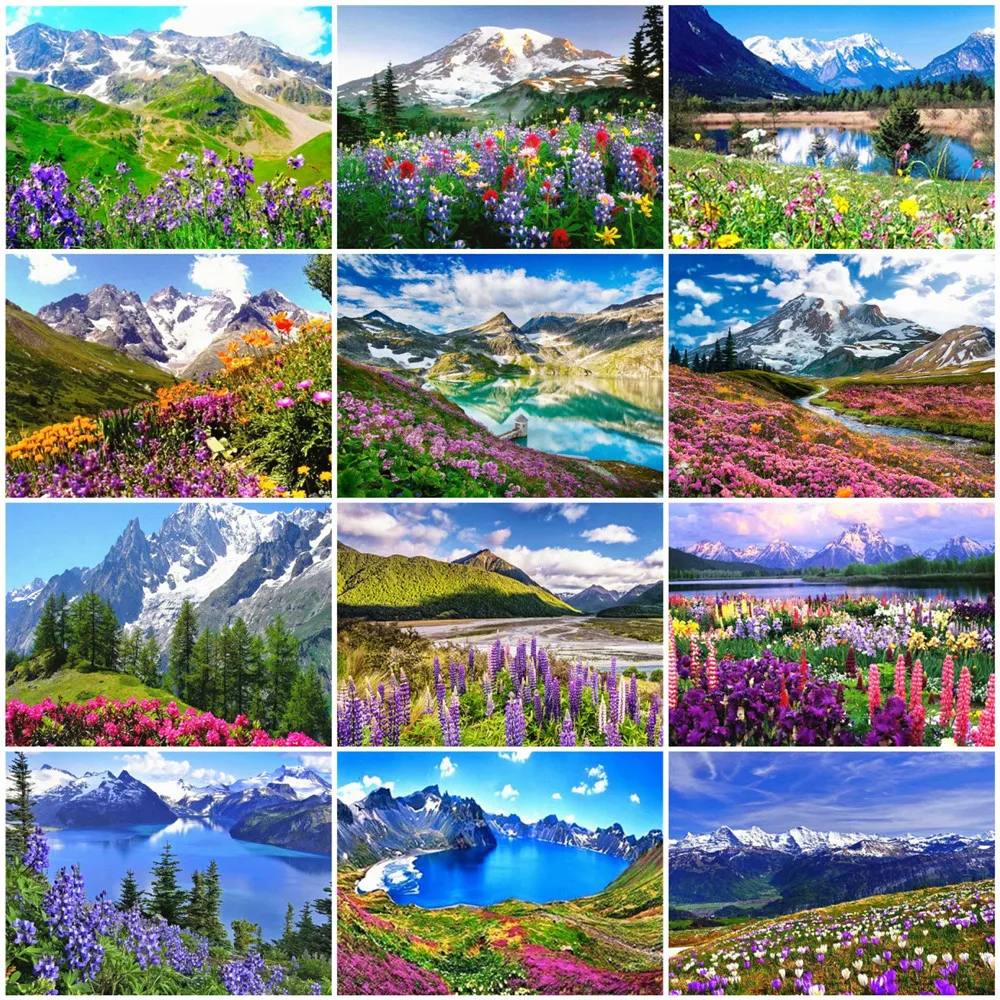 

HUACAN 5D DIY Painting By Numbers Mountain Scenery HandPainted Acrylic Picture By Number Flower Wall Art Children's Room Decor