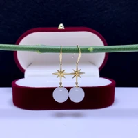 shilovem 18k yellow gold real natural white jasper drop earrings classic fine jewelry women wedding gift new plant yze1010225hby