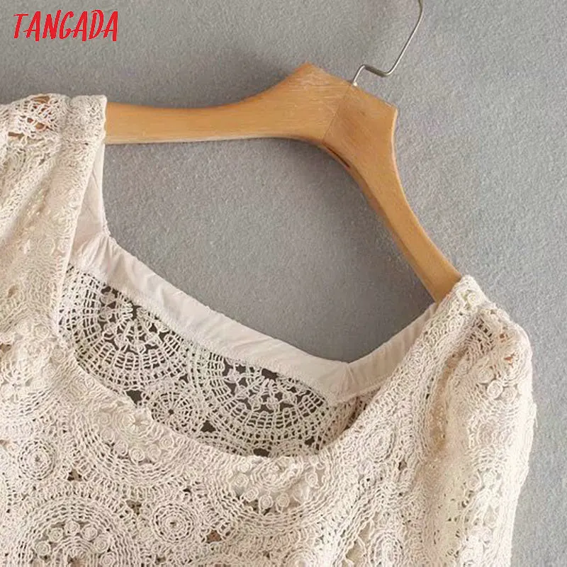 Tangada, Женская вязанная блуза, квадратный воротник,, выдалбливают, длинный рукав, короткий стиль, рубашки для женщин, шикарные сексуальные топы 2W91