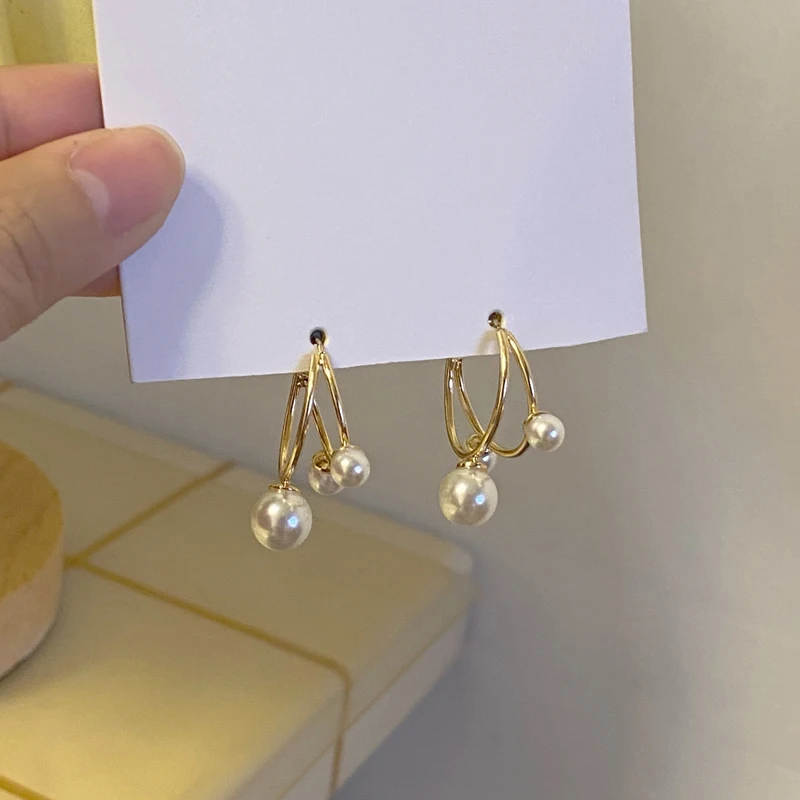 

Women Jewelry Simulated Pearl Earring Popular Design Golden Plating Elegant Geometric Drop Earrings For Girl Fine Accessories