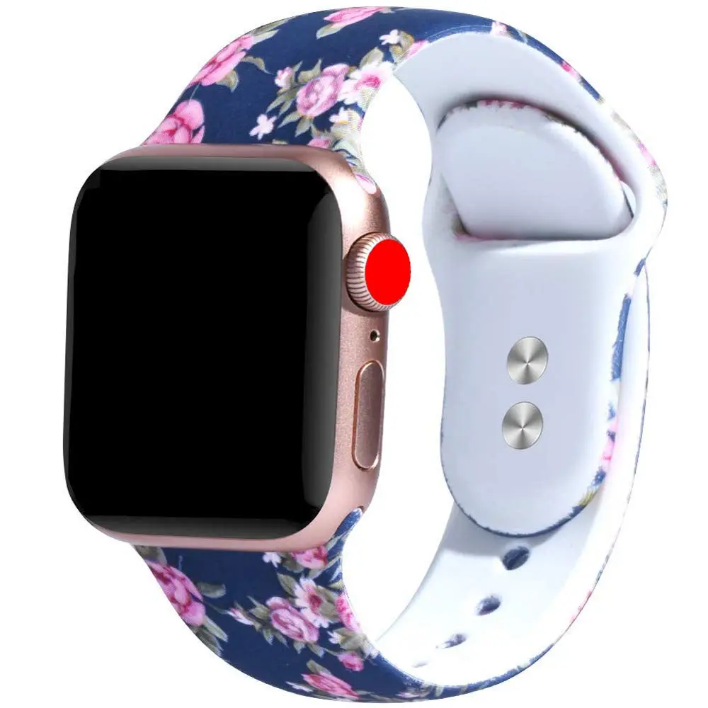 Ремешок с принтом для Apple watch 4 5 band 44 мм 40 мм iWatch 42 мм 38 мм силиконовый спортивный браслет ремешок Apple watch 4 3 2 1 Series 38