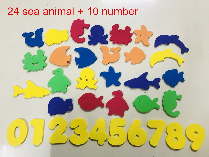sea animal 34 pcs 36 шт./компл. с цифрами и буквами, письмо головоломки игрушки для младенцев Мягкая EVA для детей Водные Игрушки Для Ванная комната для раннего развития детей всасывания до игрушка - Цвет: sea animal 34 pcs