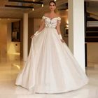 Винтажное кружевное платье с аппликацией глубоким декольте с длинным рукавом и бусинами ТРАПЕЦИЕВИДНОЕ Тюлевое свадебное платье Свадебные платья vestido de noiva 2022