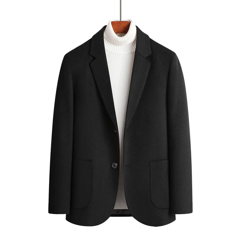 

PARKLEES 2021 Windproof Wool Coat Men Solid Slim Daily Vintage Woolen Trench Homme Winter Warm Wedding Groom Black Blazer Jacket