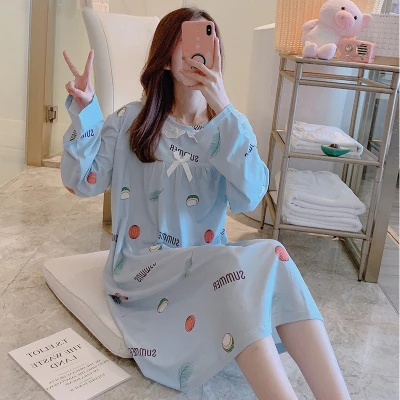 Женская ночная рубашка Fdfklak с длинным рукавом хлопковая Ночная в клетку