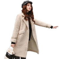 winter new fashion lamb wool coat womens casual mid length loose lamb coat female granules fluff fit fur winter outerwear t349