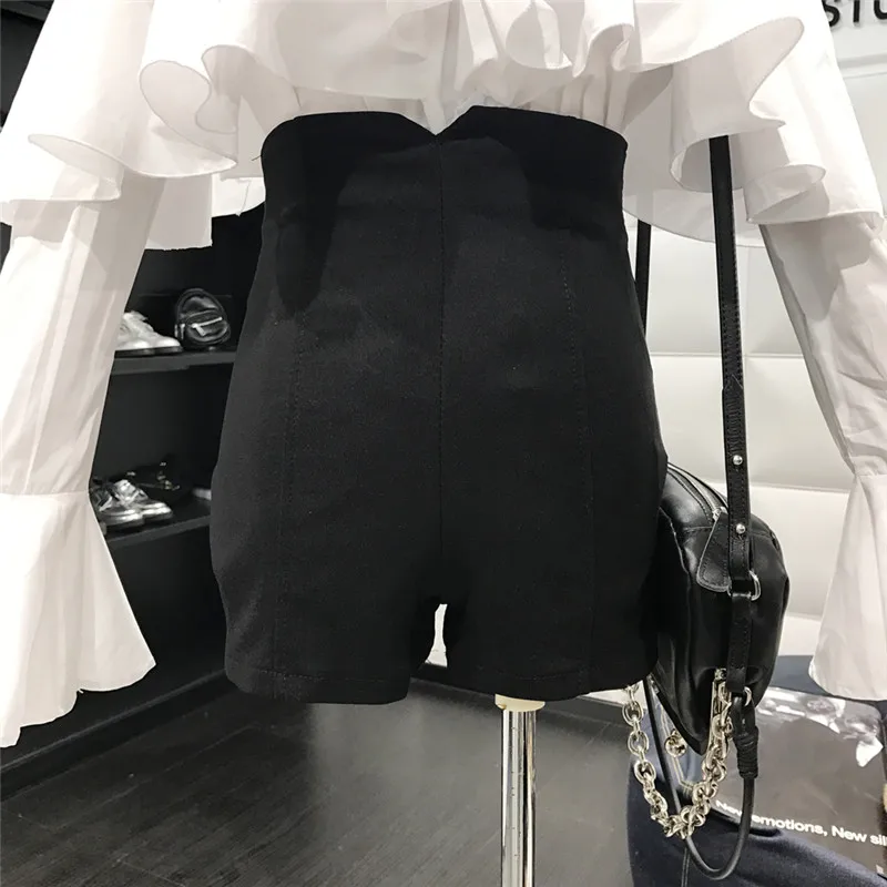 black shorts Neploe Корейская Высокая талия однотонные шорты женские Новое поступление летние свободные Горячие шорты с молнией повседневные тонкие шорты для девочек 67502 - Цвет: black shorts