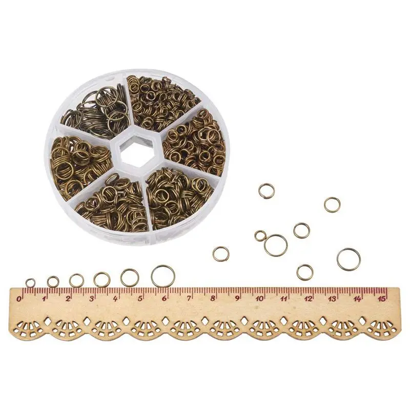 1 коробка смешанные размеры античные бронзовые сплит железные двойные кольца без