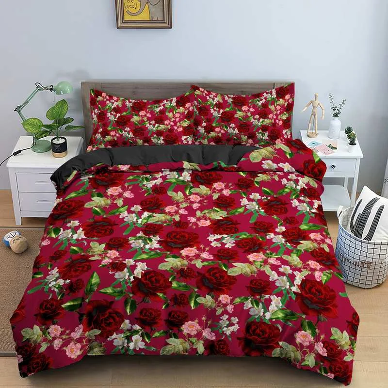

3D Bedding Set Luxury Rose Flower Bedding Comfortable Duvet Cover Set Quilt Cover with Pillowcase Queen King Size Bed Cover Set