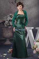free shipping 2014 new design hot plus size custom size new long sleeve beading taffeta mother of the bride dress with jacket