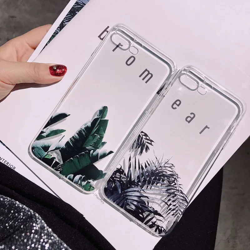 Для iPhone 7plus чехол силиконовый простой зеленый пальмовый банановый лист для