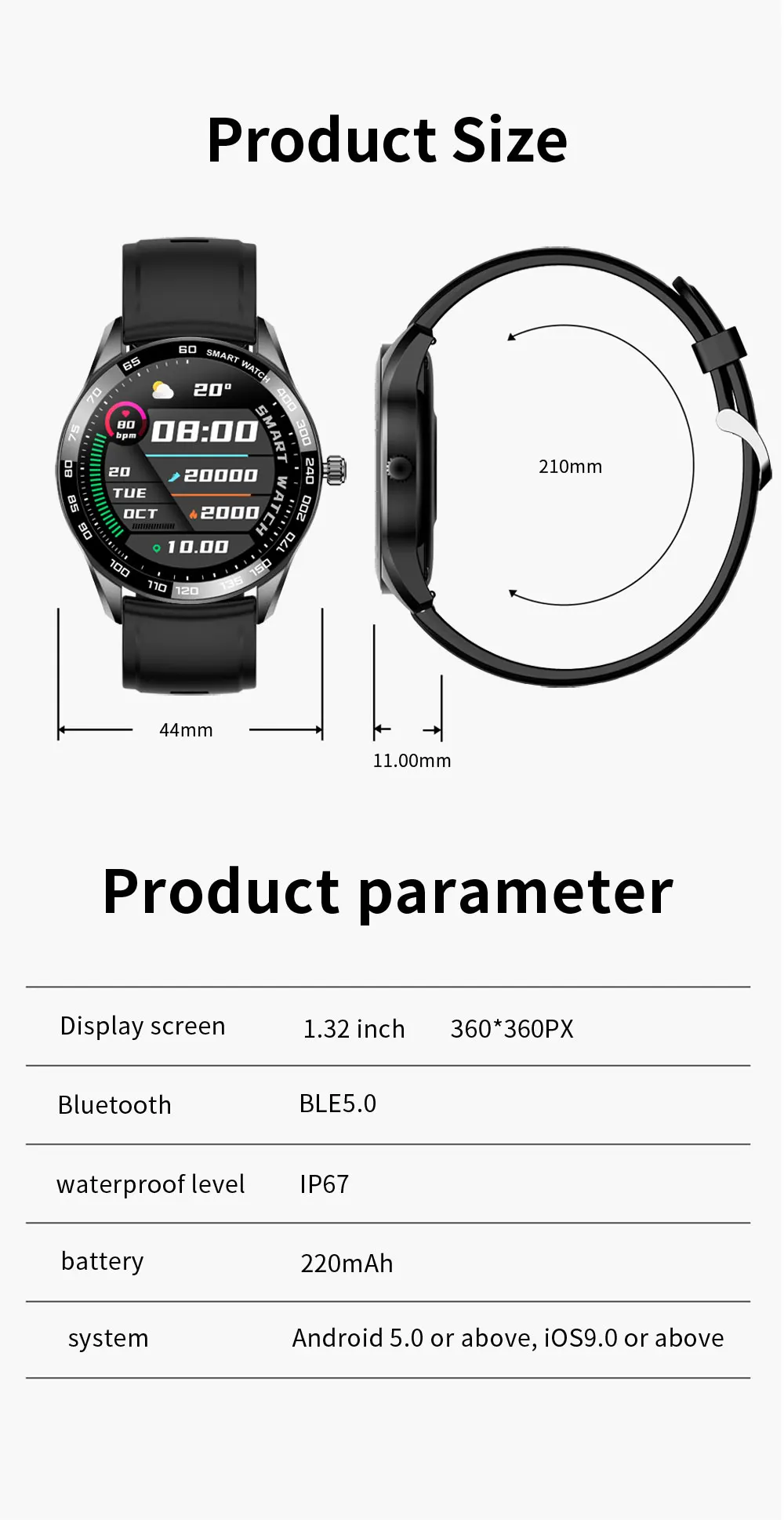 

NEW Full Touch Smart Watch iOS Android SNS Message Reminder Heart Rate Blood Pressure Sleep Sports Tracking Men Watches Gift