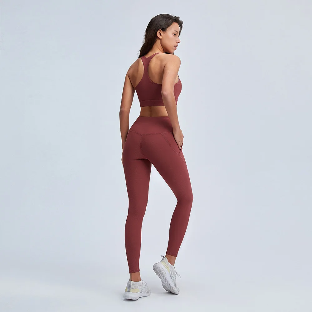 

Seamless Yoga Sets Sports Fitness High Waist Hip-lifting Trousers Sports Vest Suits Workout Clothes Gym Leggings Sets for Women