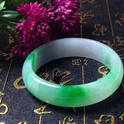 

Natural light green Burmese two-tone jade 54-64mm bracelet, elegant princess jewelry, gift for mother to girlfriend
