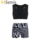 Костюм для балета и танца MSemis 2 шт., профессиональный гимнастический спортивный костюм для тренировок, детский короткий топ с надписью, шорты с принтом