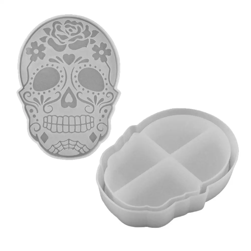 

Halloween Skull Storage Box Mould DIY Epoxy Crystal Jewelry Case Mold Desktop Decoration Jewelry Storage Box Ornament Mould