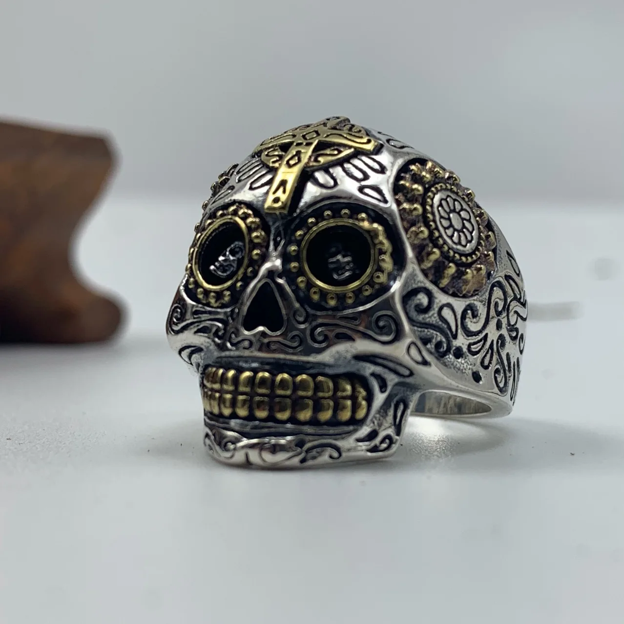 

100% real s925 sterling silver jewelry vintage Thai silver ring for men cross skull men's rings Man silver rings