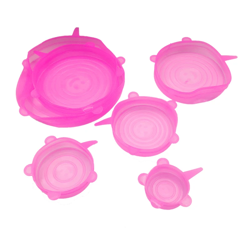 Pink 6 шт многоразовые силиконовые Эластичные крышки, универсальные крышки для кастрюль, крышка для кастрюли, силиконовая крышка для кастрюли, кухонные аксессуары, крышка для чаши, крышка для еды - Цвет: Pink