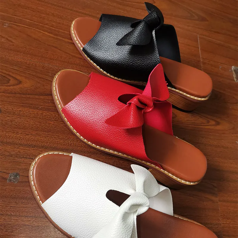 

Сланцы женские из экокожи, шлепанцы на толстой подошве, с бантом-бабочкой, без застежки, повседневная обувь на платформе, лето 2021