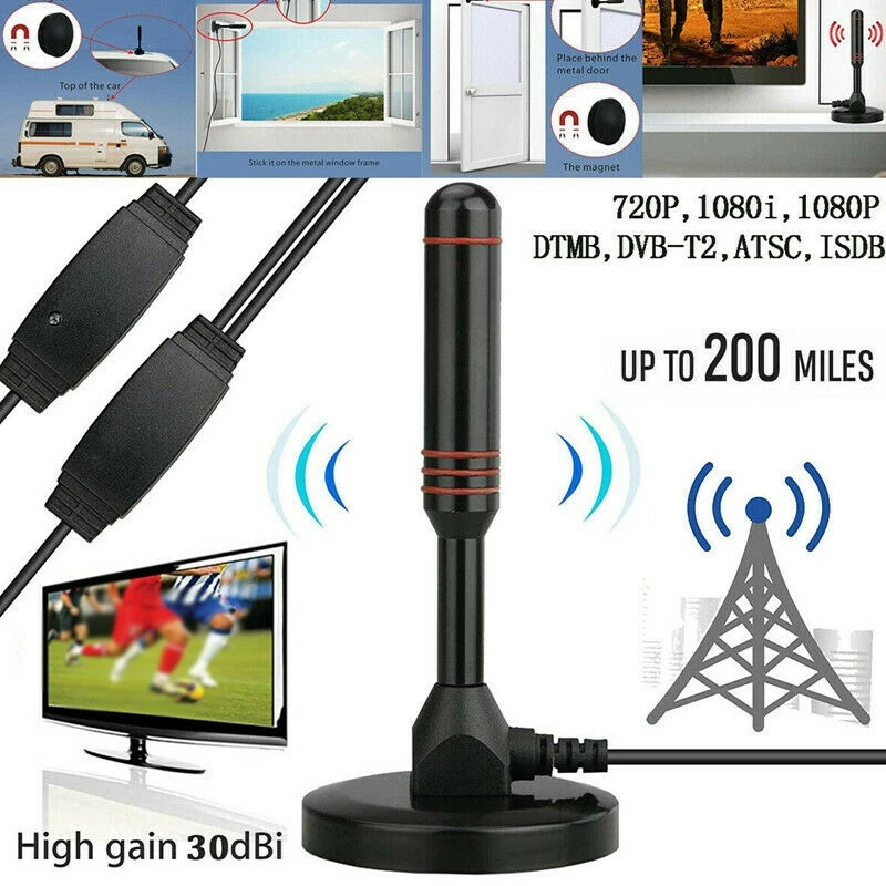 1080P HD цифровая внутренняя усиленная ТВ антенна с усилителем VHF/UHF 200Mile усиленный