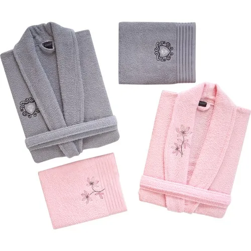 Embroidered 100 Cotton 4 Piece Bathrobes Set, Family, Russia, France, Europe, Towel, face towel, Shower Set, Bathroom Set, Female-Male Towel, 2021