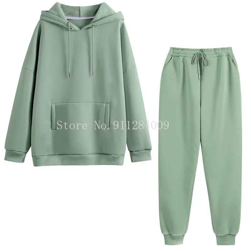 

Hoodie 2 Pieces Set Women Autumn Solid Oversized Sweatshirt Set Casual Long Sleeve Fleece Tops Long Pants Tracksuit Suit Outfits