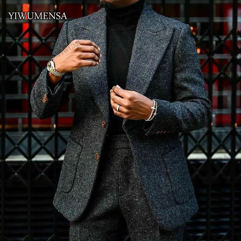 

YIWUMENSA Grey Wedding Mens Suits Slim Fit Bridegroom Tuxedos For Men Two Pieces Groomsmen Blazer Formal Prom Business Gown 2021