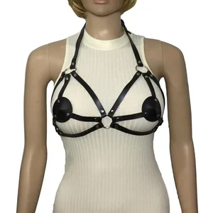 Сексуальный женский бюстгальтер из искусственной кожи с открытой чашкой, готический ремень на бретельках с чехлом для сосков, топ, клубный костюм фут