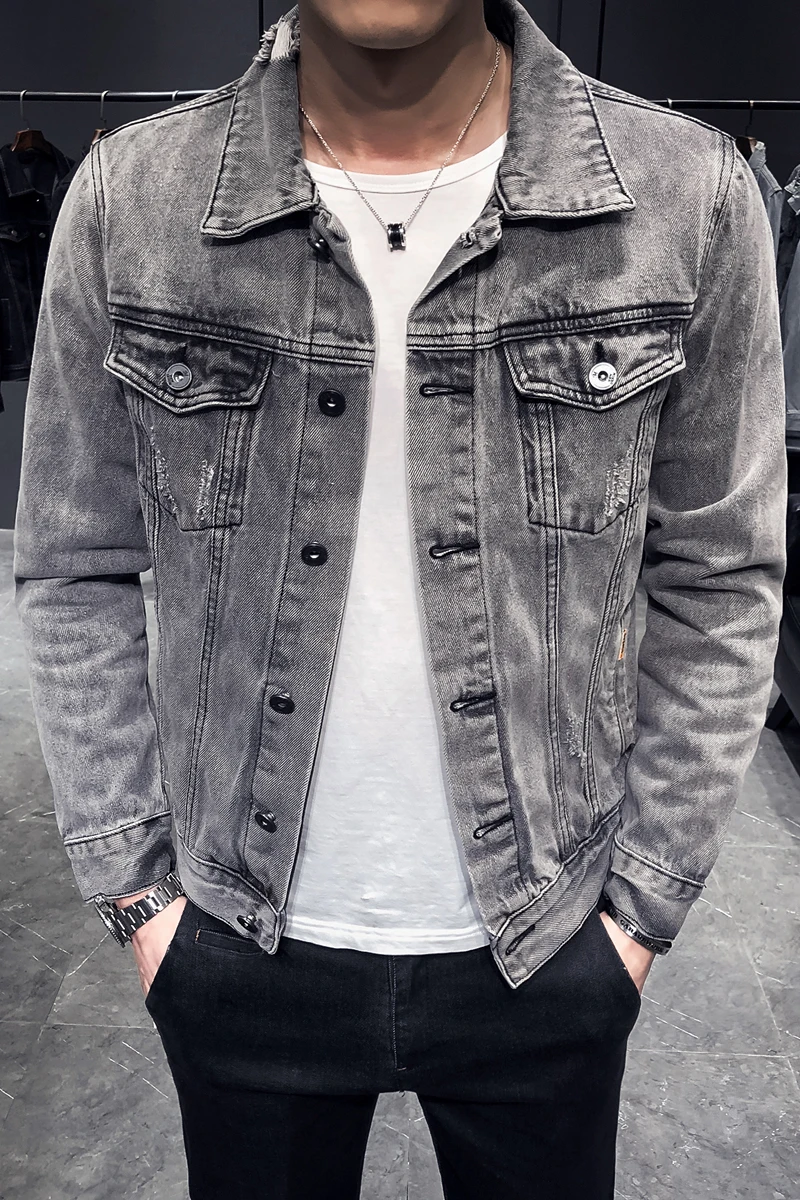 

2021 Denim Jacket Men Hole Retro Motorcyle Basic Coat Streetwear Hip Hop Bomber Jacket Cowboy Men's Jean Jacket Chaqueta Hombre