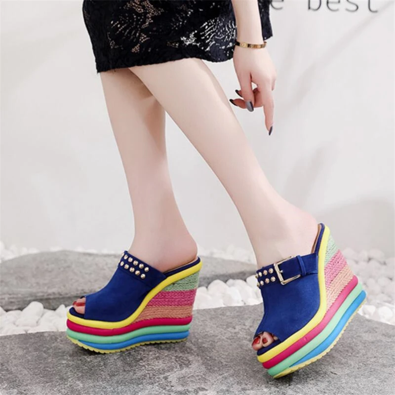 

Plus Size Platform Shoes 12CM High Heel Slipper Sandals for Women Sexy Summer Shoes Woman Wedges Platform Slippers Womens Slides