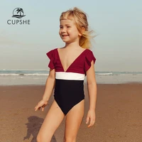 cupshe colorblock ruffled v neck one piece swimsuit toddler girls and girls kids swimsuit 2021 children bathing suits 2 12 years