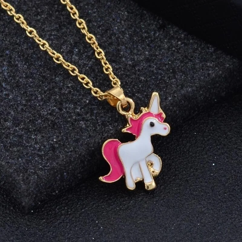 

2pcs/set Necklace Earrings Cartoon Unicorn Necklace Earring Jewelry Pink Girls Party Valentine's Day Gift Jewelry J5953