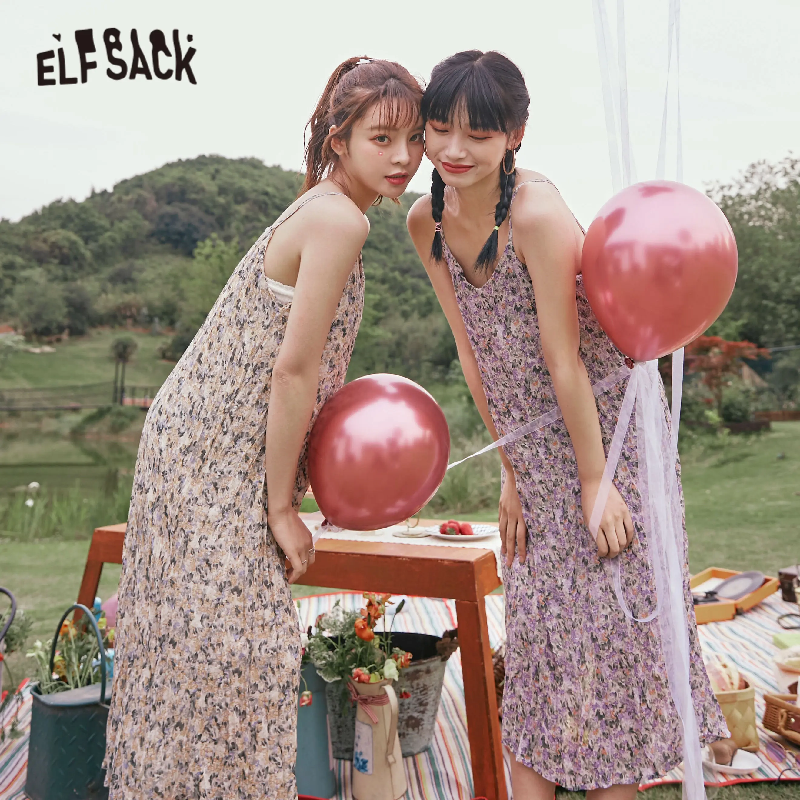 Elfsack картина маслом Disty Цветочный принт сладкий Повседневное миди платье Для