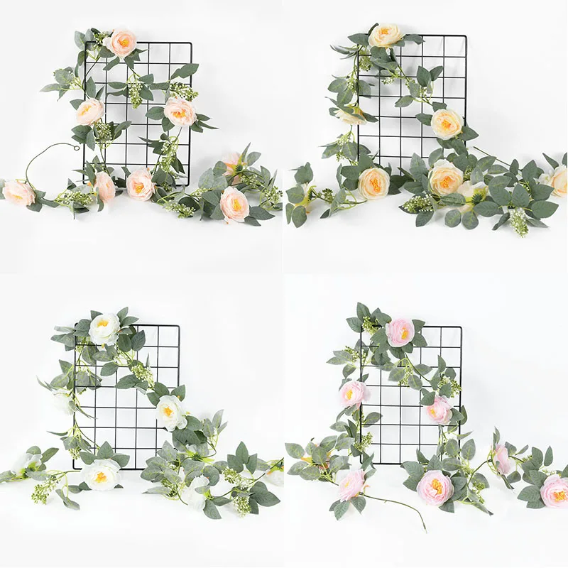 

2M Artificial Rose Flower Vine Green Leaf Fabric Home Wedding Party Garden Decoration Simulation Plant Wall Hanging Rose Vine