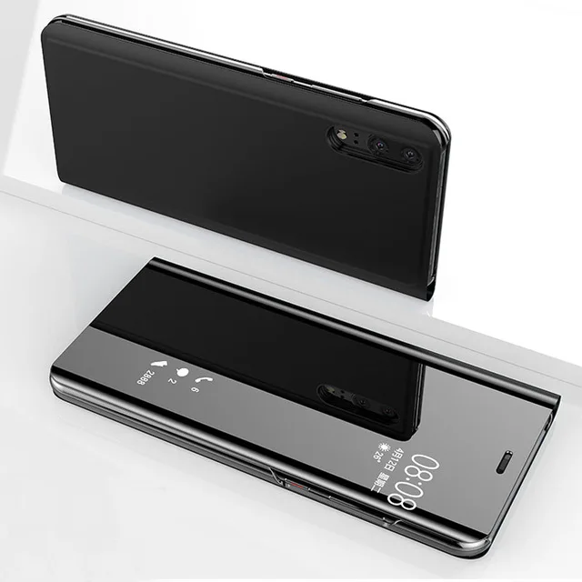 Зеркальный кожаный чехол с «умной» передней панелью для huawei P Smart P20 P10 P9 P8 Lite Y5 Y6 Y7 Y9 Nova 2i 3E Honor 7A 7C Pro 8 9 Lite - Цвет: Black
