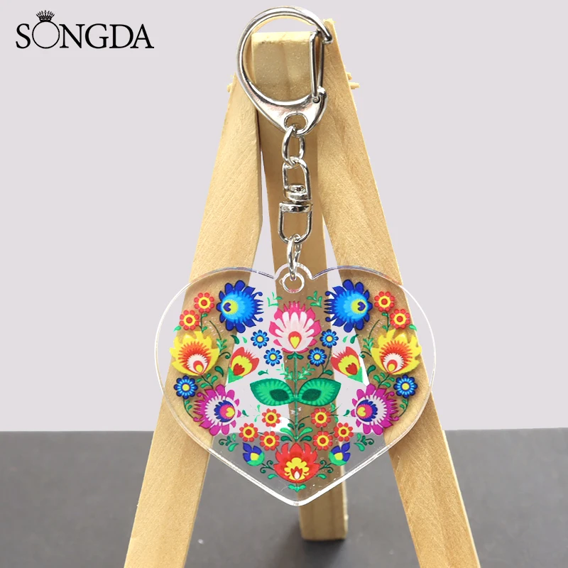 Новый модный полированный акриловый брелок с фольклорным рисунком красочный