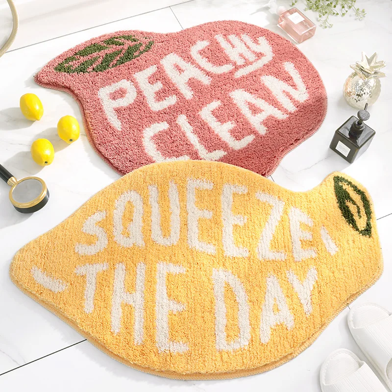 

Peach and Lemon Shaped Bathroom Rugs Absorbent Quick-drying Bath Mat Micro-fiber Bathroom Door Mats with Strong Non-slip Grip