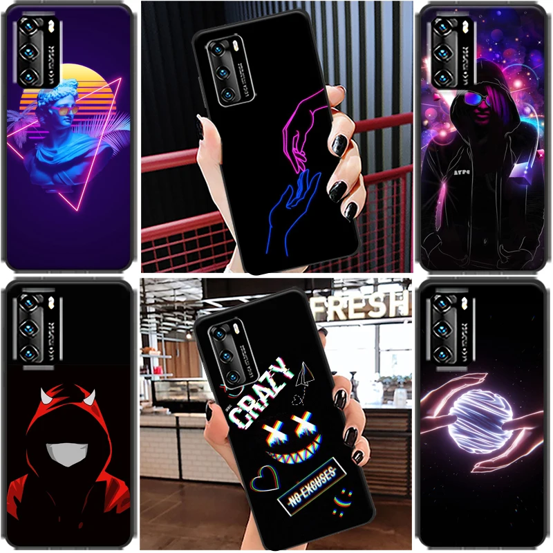 

Black Clown Smiley Lips Phone Case For Huawei P20 P30 P40 Lite Pro Plus P Smart Z 2021 2019 Soft TPU Cases Carcasa Funda